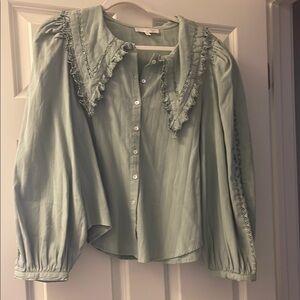 Elegant Green Blouse with Ruffle Details
